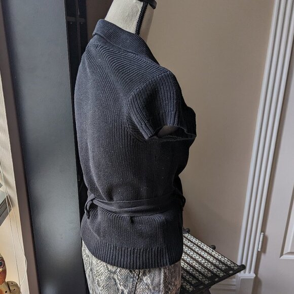 Anne Klein Medium Black Sweater Vest Top With Tie Belt Ribbed - Picture 3 of 9